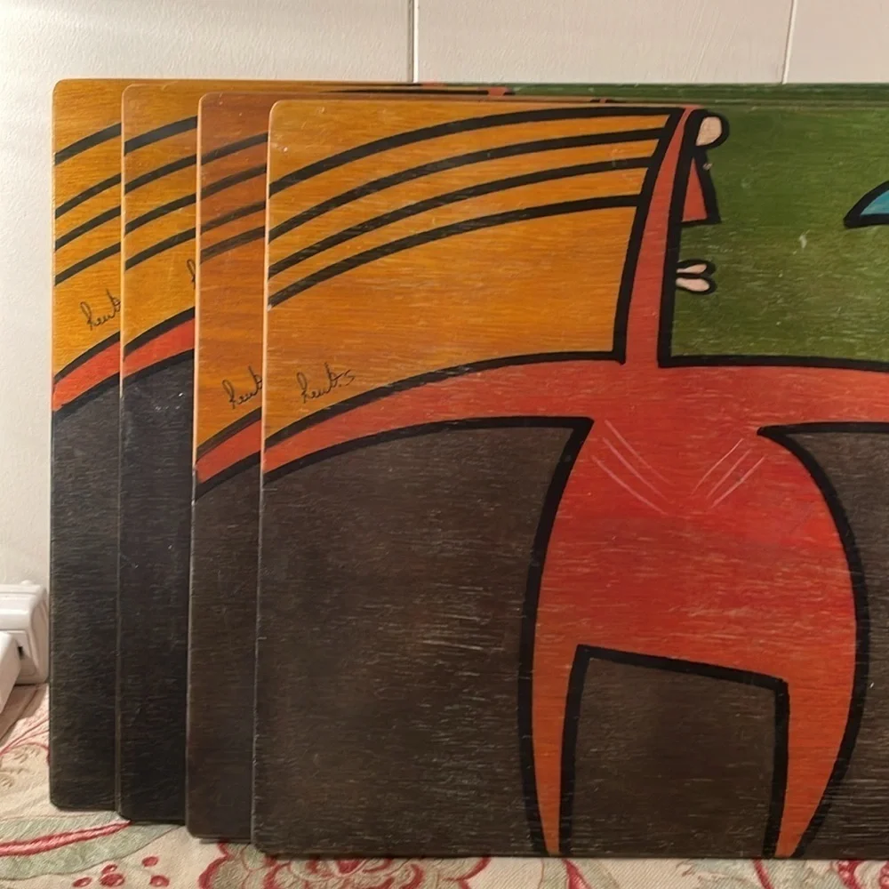 Kakadu Signed Wooden Hand Painted Vibrant Colored Exaggerate Person and Bird